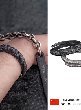 誓言岩石纹纯银小众个性情侣对戒