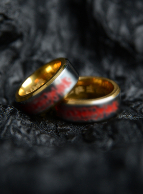 刻骨朱砂双色男女通用招财戒指