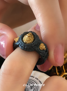 雄狮的荣耀狮王头骨纯银镶金戒指