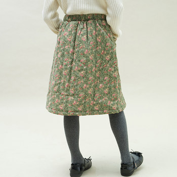 ດູໃບໄມ້ລົ່ນແລະລະດູຫນາວໃຫມ່ຂອງເດັກຍິງ skirt retro floral pocket elastic waist versatile skirt ເດັກນ້ອຍຫນາ quilted skirt