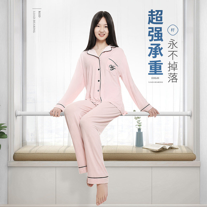 窗帘打孔安装伸缩杆一整套全棉麻布 未来式成品窗帘