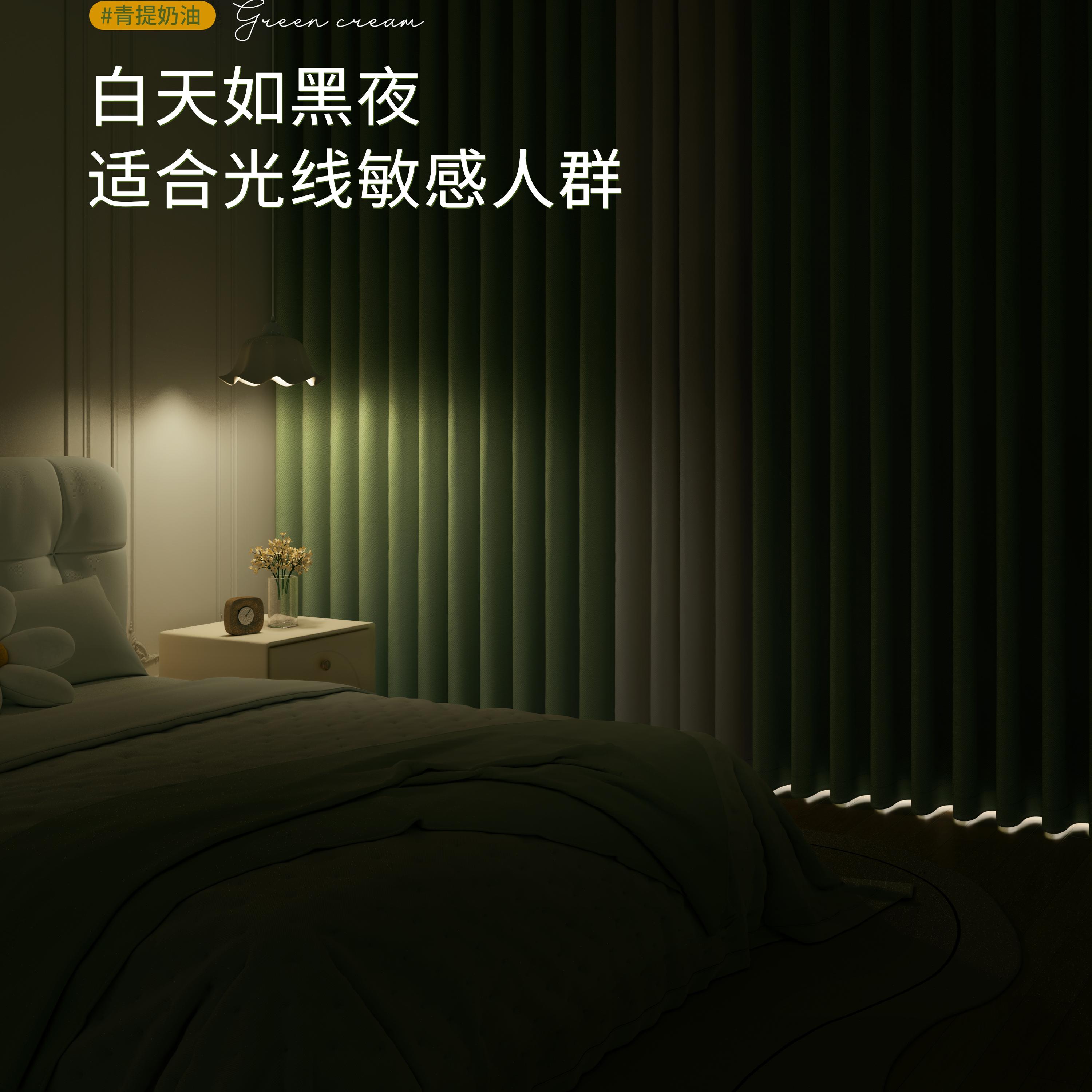 卧室窗帘全遮光2024新款出租房屋轻奢高级感主卧一整套免打孔安装