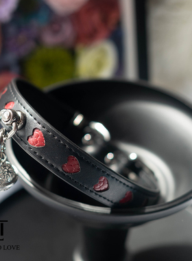 【DTL】真皮项圈女颈带镂空爱心choker颈环可拆卸铃铛牵引女m定制