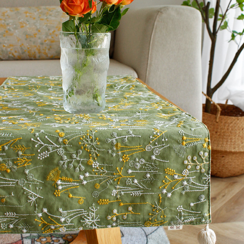 日式刺绣餐边柜桌垫餐桌桌旗茶几旗布艺长条电视柜盖布鞋柜布盖巾,淘宝优惠券,粉丝福利购,淘宝优惠卷