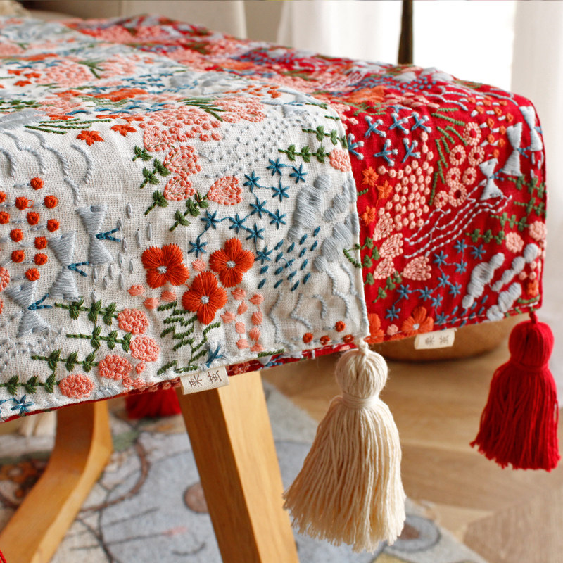 日式刺绣茶几旗餐桌旗结婚斗柜鞋柜桌垫布长方形电视柜餐边柜盖布,淘宝优惠券,粉丝福利购,淘宝优惠卷