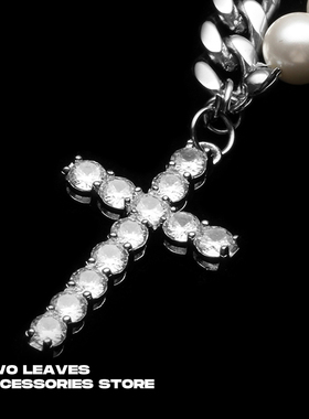 TWOLEAVES男女古巴链珍珠十字架