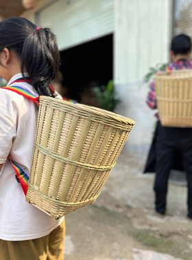 竹编背篓农用手工古风收纳竹筐买菜采摘茶叶竹篓背箩筐背篓