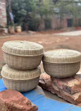 竹编收纳筐手工带盖筐竹筐竹编制品鸡蛋筐零食筐茶叶筐水果篮菜篮