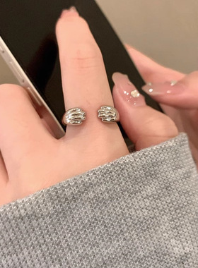 新款纯银猫爪戒指女猫掌印轻奢高级感素圈开口戒小众设计食指戒