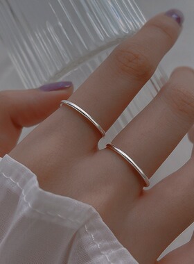 999纯银戒指女设计小众素圈轻奢时尚ins潮情侣个性食指胖粗手指环