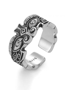 饕餮神兽戒指原创设计男霸气复古纯银招财纳福个性指环单身戒子潮