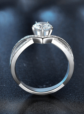 莫桑钻925纯银戒指个性夸张六爪皇冠钻戒饰品闭口指环送女友礼物