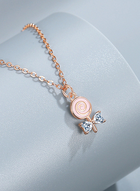 可爱纯银S925棒棒糖项链女生卡通糖果银饰创意日韩风有趣锁骨链