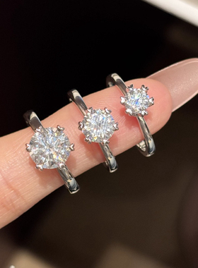 时尚S925纯银莫桑钻戒指1ct/2ct莫桑石指环六爪小众高级感饰品