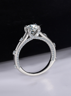 时尚S925纯银镀铂金莫桑钻日不落女钻戒指时尚轻奢风女婚戒指环