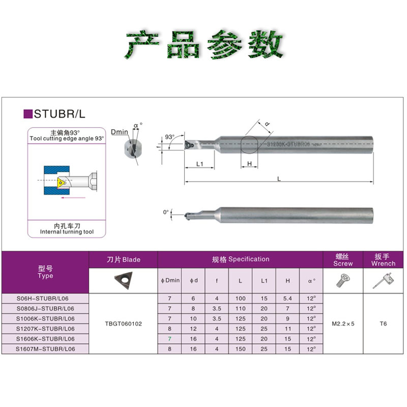 数控内孔镗孔刀杆93度 大小头刀杆S1206K/S0806J/S1207K-STUBR06 - 图1