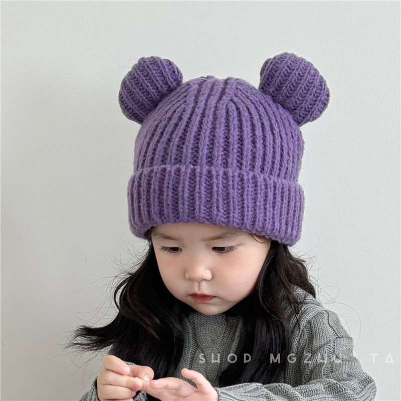 儿童帽子秋冬款女童可爱小熊保暖针织帽男女童冬天防风护耳毛线帽,淘宝优惠券,粉丝福利购,淘宝优惠卷