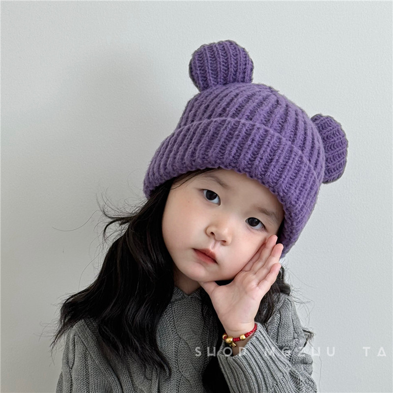 儿童帽子秋冬款女童可爱小熊保暖针织帽男女童冬天防风护耳毛线帽,淘宝优惠券,粉丝福利购,淘宝优惠卷