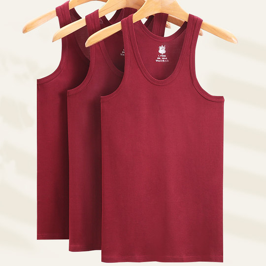 纯棉背心男士跨栏健身运动打底吸汗衫枣红酒红吊带无袖全棉春夏季