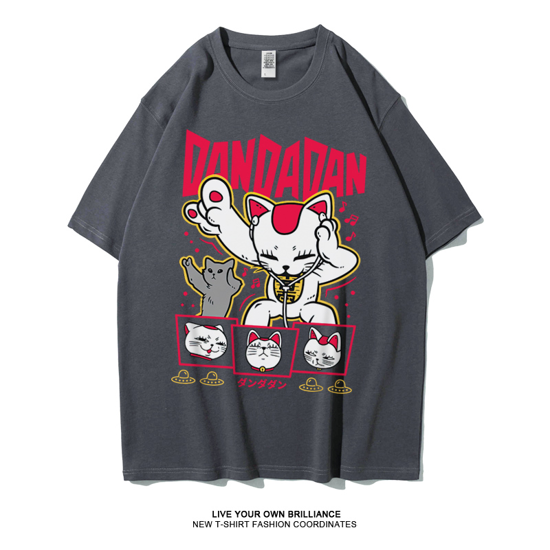 胆大党短袖T恤男dandadan招财猫二次元动漫周边纯棉宽松夏季半袖 - 图3