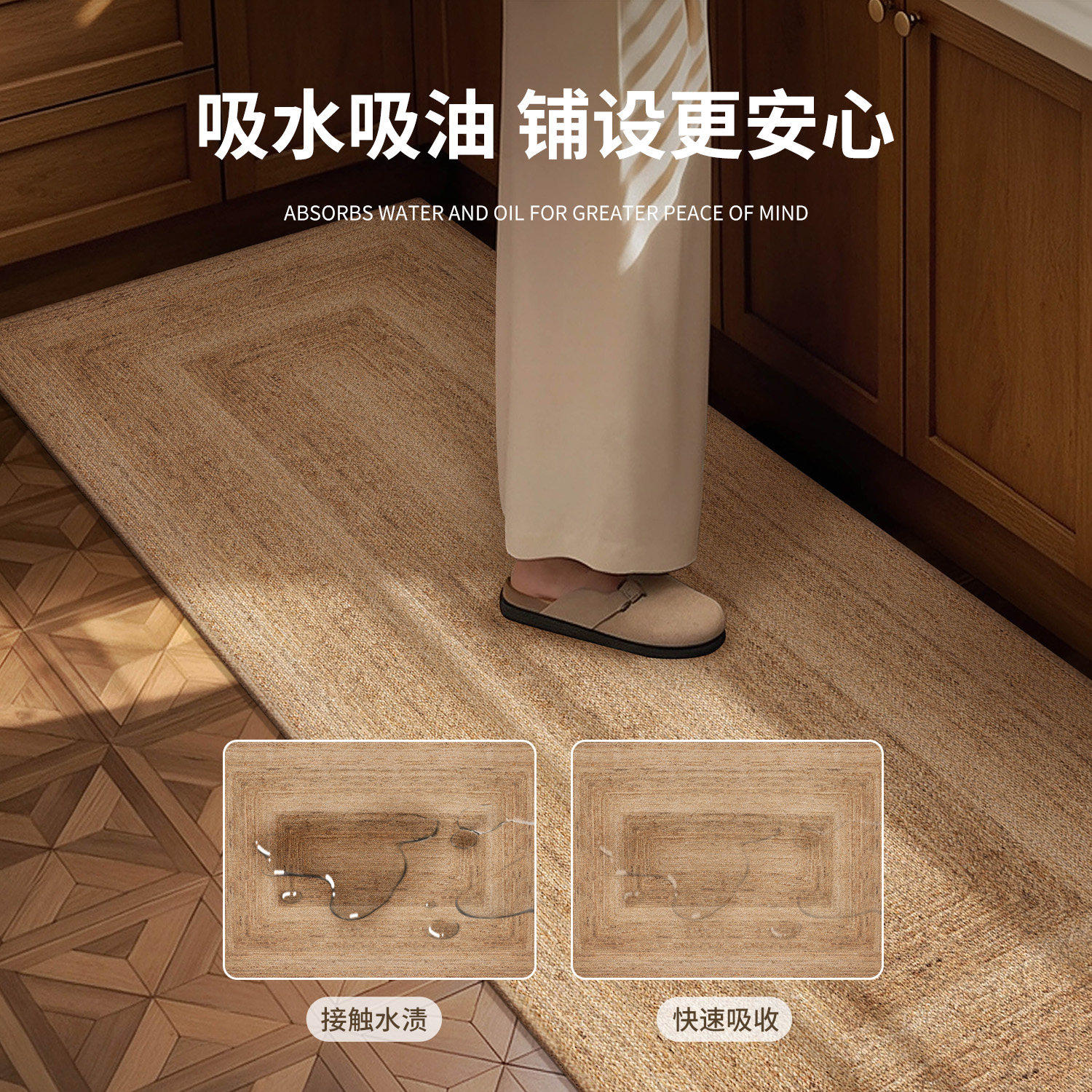 Kitchen floor mat is oil-proof, waterproof, anti-slip, water-absorbent and quick-drying