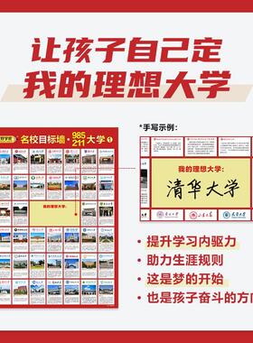 985名校211目标墙贴带分数高考全中国名牌大学国外高中教室墙挂图