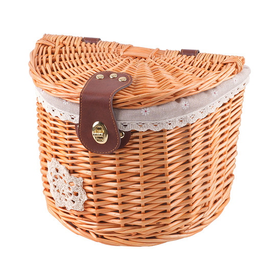 折叠自行车小布d5d7柳编车篮子菜筐前置篮带盖猪鼻置物筐国步配件