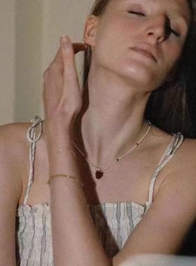 waki同款奶油草莓夏日可爱度假风手工项链夏日树莓吊坠项链锁骨链