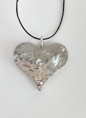 韩国小众mars25金色桃心吊坠项链手工纹理肌复古做旧大爱心毛衣链