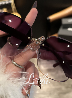 无框钻石切边渐变色墨镜女防紫外线太阳镜大脸显瘦显脸小大牌遮阳