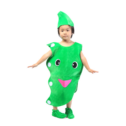 豆荚里的五粒豆儿童豌豆角蔬菜演出服幼儿园蚕豆四季豆角表演服装 - 图1