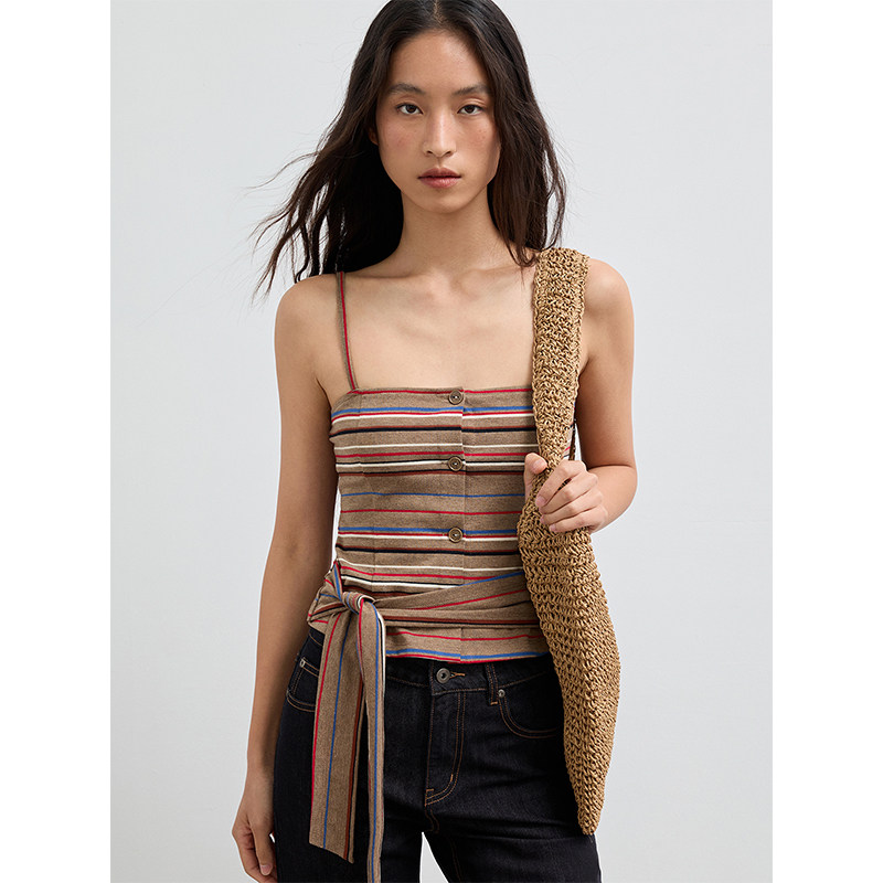 TDDP“彩虹背心”设计感条纹小吊带女夏季外穿内搭打底修身上衣 - 图3