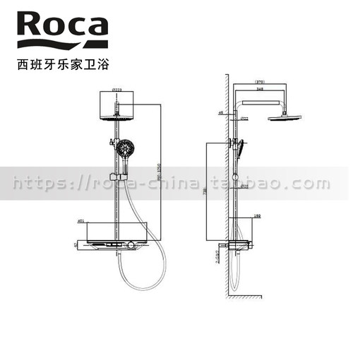 ROCA乐家新款皮娜挂墙式淋浴花洒套装钢琴式按键5A9C10C0N三出水 - 图0