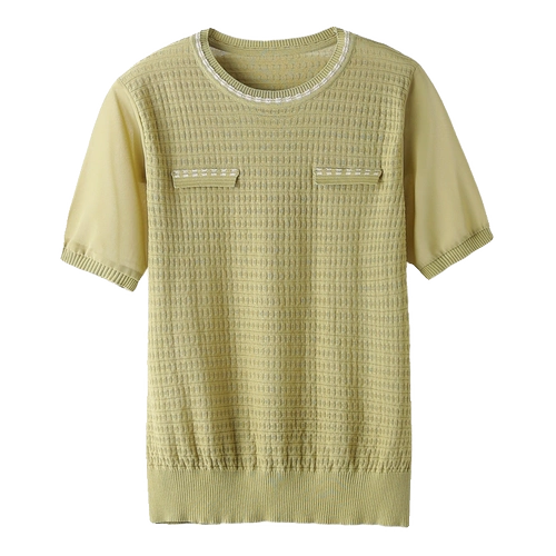 Шелковая летняя одежда для матери, трикотажная модная футболка, в западном стиле, свободный крой, для среднего возраста, круглый воротник