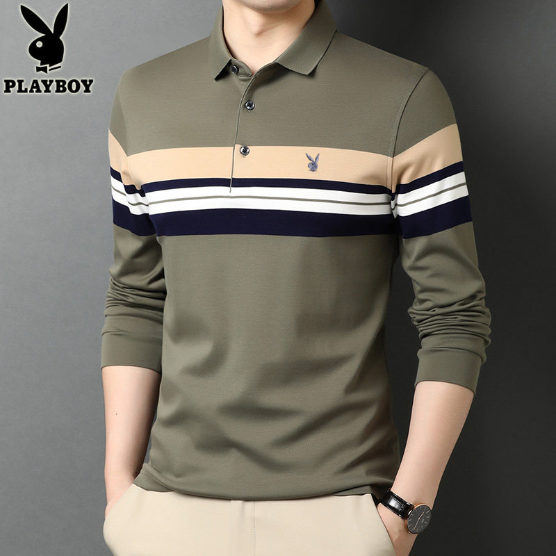 花花公子翻领长袖男2021秋季polo衫 playboy辉腾T恤