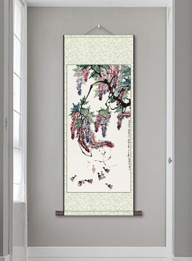素雅花鸟挂画酒店壁画茶楼装饰丝绸画国画墨虾牡丹水墨画宣纸书房