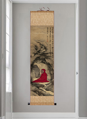 宋代细长字画仿古山水画听琴图名人名家卷轴画丝绢卷轴画送老外画