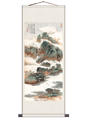 青绿山水茶楼装饰画张大千礼品