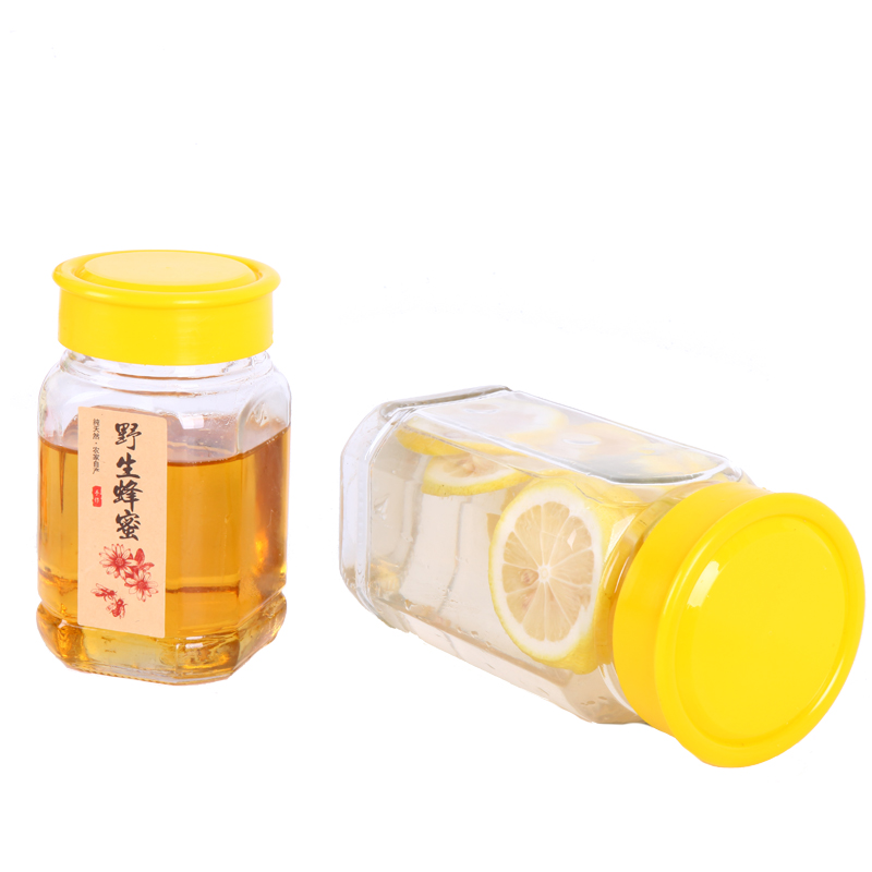 厨房储物罐八角蜂蜜瓶1斤2斤装透明玻璃瓶子食品密封罐无铅带盖 - 图3