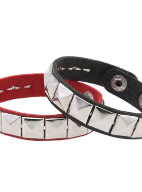 跨境热销经典四方铆钉手环个性朋克PU皮革不锈钢按扣手带手链手镯