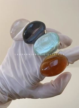 时髦新款小众设计珠光内釉轻奢夸张椭圆形透明树脂戒指欧美风指环