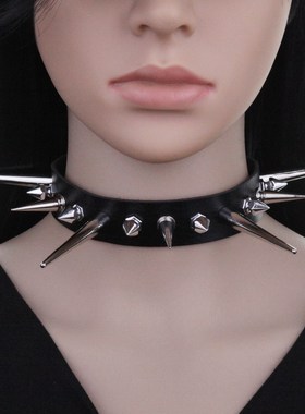 暗黑超长哥特铆钉颈带皮质