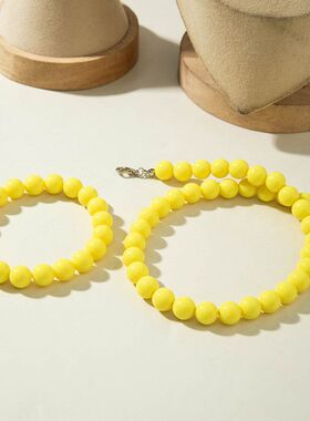 欧美饰品 简约彩色多巴胺串珠项链 时尚个性百搭亚克力首饰套装