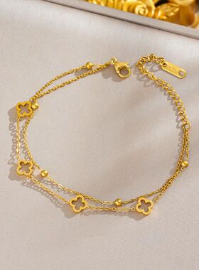 欧美简约通体钛钢手链女轻奢气质韩版18K真金电镀手饰不掉色饰品