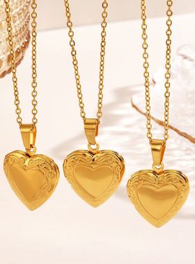 欧美时尚流行简约风爱心相框盒子项链女个性情人节礼物心形锁骨链