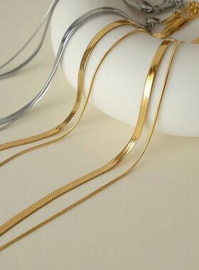 欧美个性辣妹百搭钛钢双层叠戴项链女ins素链蛇骨链刀片链锁骨链