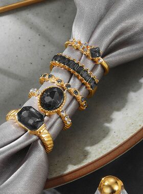 跨境新款紫色锆石戒指套装女 欧美复古小众设计感冷淡风戒指5件套