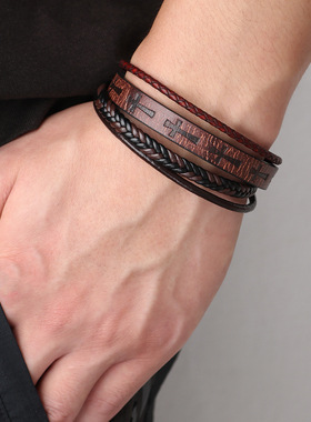 欧美男士十字架黑白足球皮革手链