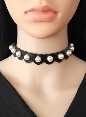 Diy铆钉欧美心型打孔项链仿珍珠