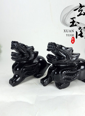 黑曜石貔貅摆件一对玉石黑墨玉貔貅客厅办公室玄关家居礼品貔貅